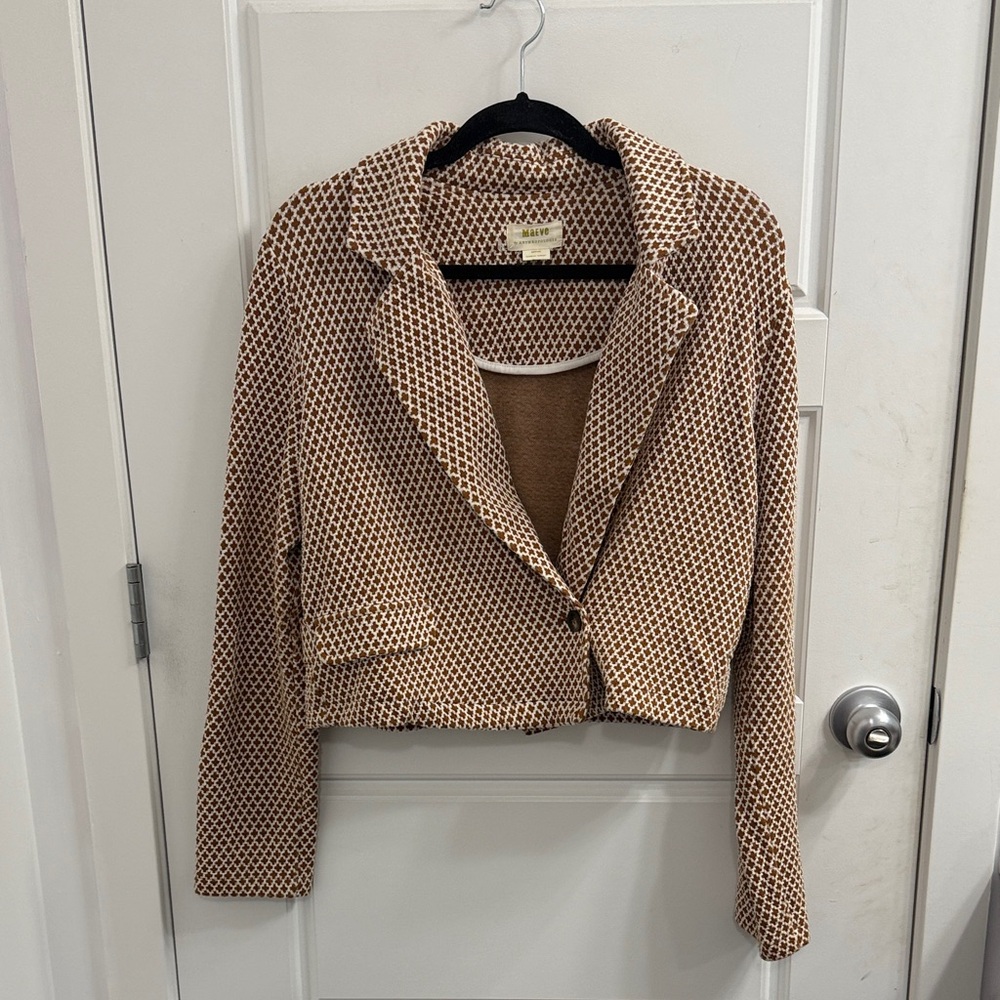 Maeve Cropped Knit Blazer‎ Jacket Anthropologie Office Academia Work Preppy Med